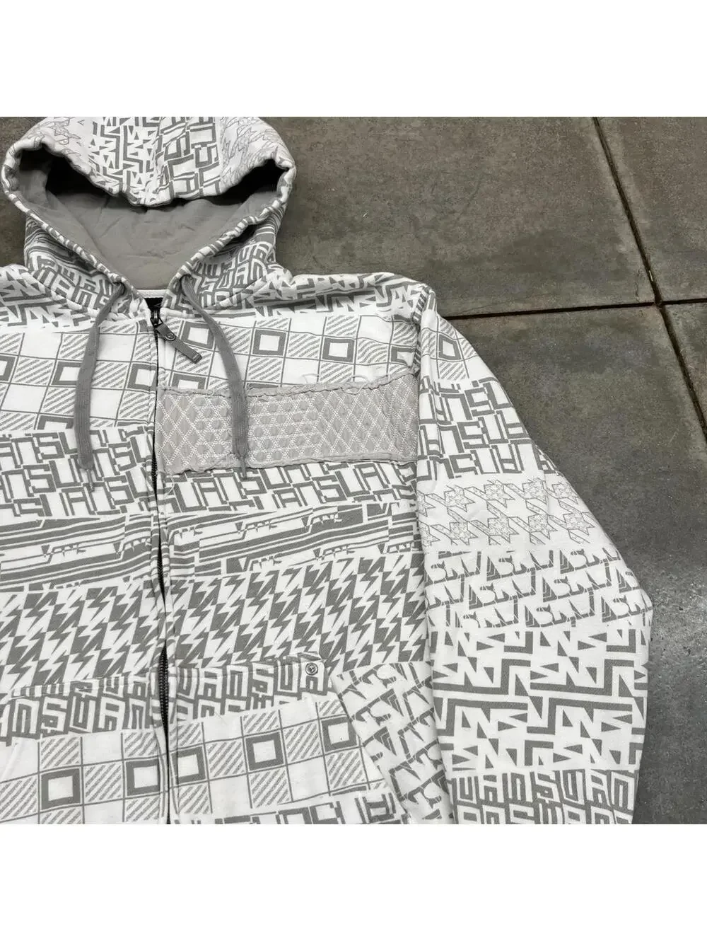 vintage vans white and grey all over print zip up hoodie size large